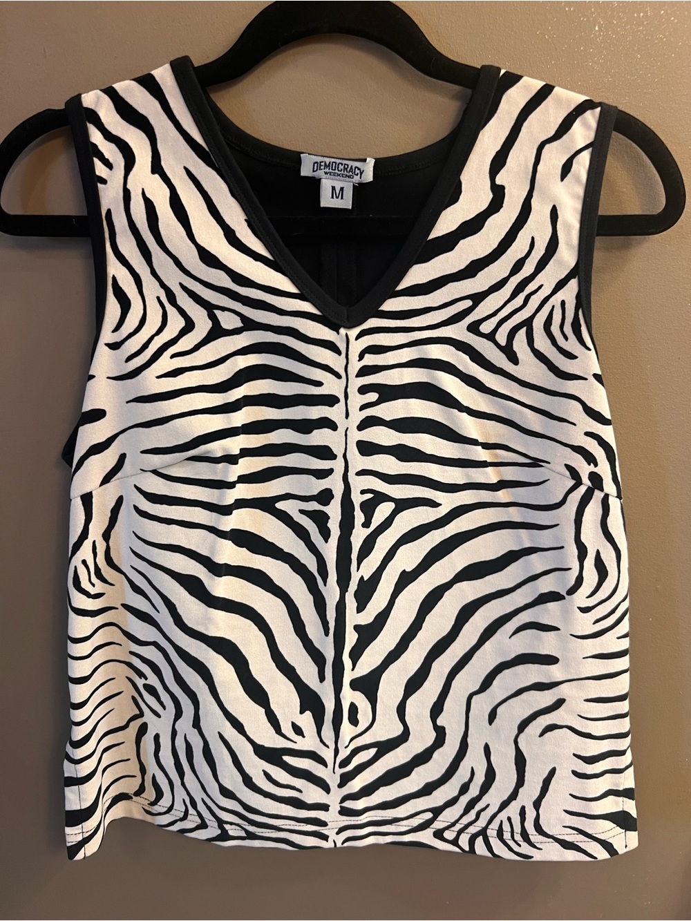 Democracy Black & Ivory Zebra Print V-Neck Tank